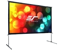 Large outdoor projector screen setup displaying vibrant visuals